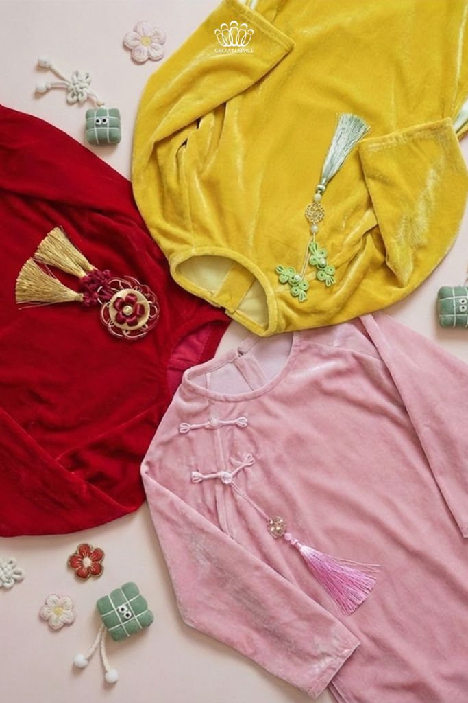 🌸 Áo Dài Nhung The Cho Bé - Gói Trọn Nét Đẹp Tết Truyền Thống