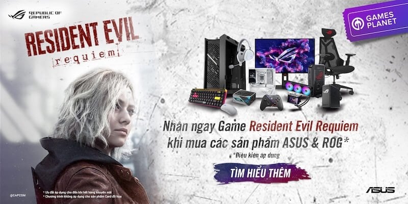 NHẬN NGAY CODE GAME RESIDENT EVIL REQUIEM TRỊ GIÁ 1,450,000Đ KHI MUA SẢN PHẨM LINH KIỆN ASUS HOẶC ROG ĐƯỢC CHỈ ĐỊNH