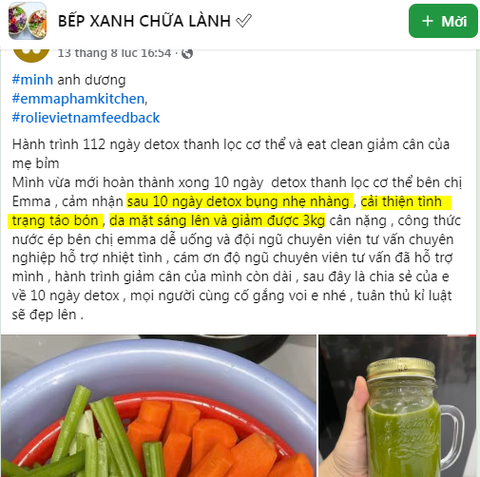 10 ngày detox bụng nhẹ nhàng , cải thiện tình trạng táo bón , da mặt sáng lên và giảm được 3kg cân nặng