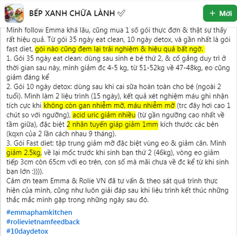 Giảm 4 -5 kg, hết gan nhiễm mỡ, máu nhiễm mỡ, giảm axit uric, giảm 1,1mm nhân tuyến giáp