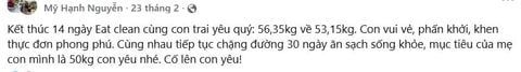 14 ngày Eat clean con trai giảm từ 56,35kg về 53,15kg