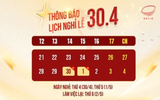 THÔNG BÁO LỊCH NGHỈ LỄ 30/4 - 1/5