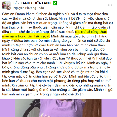 Các chỉ số máu nằm trong tầm kiểm soát