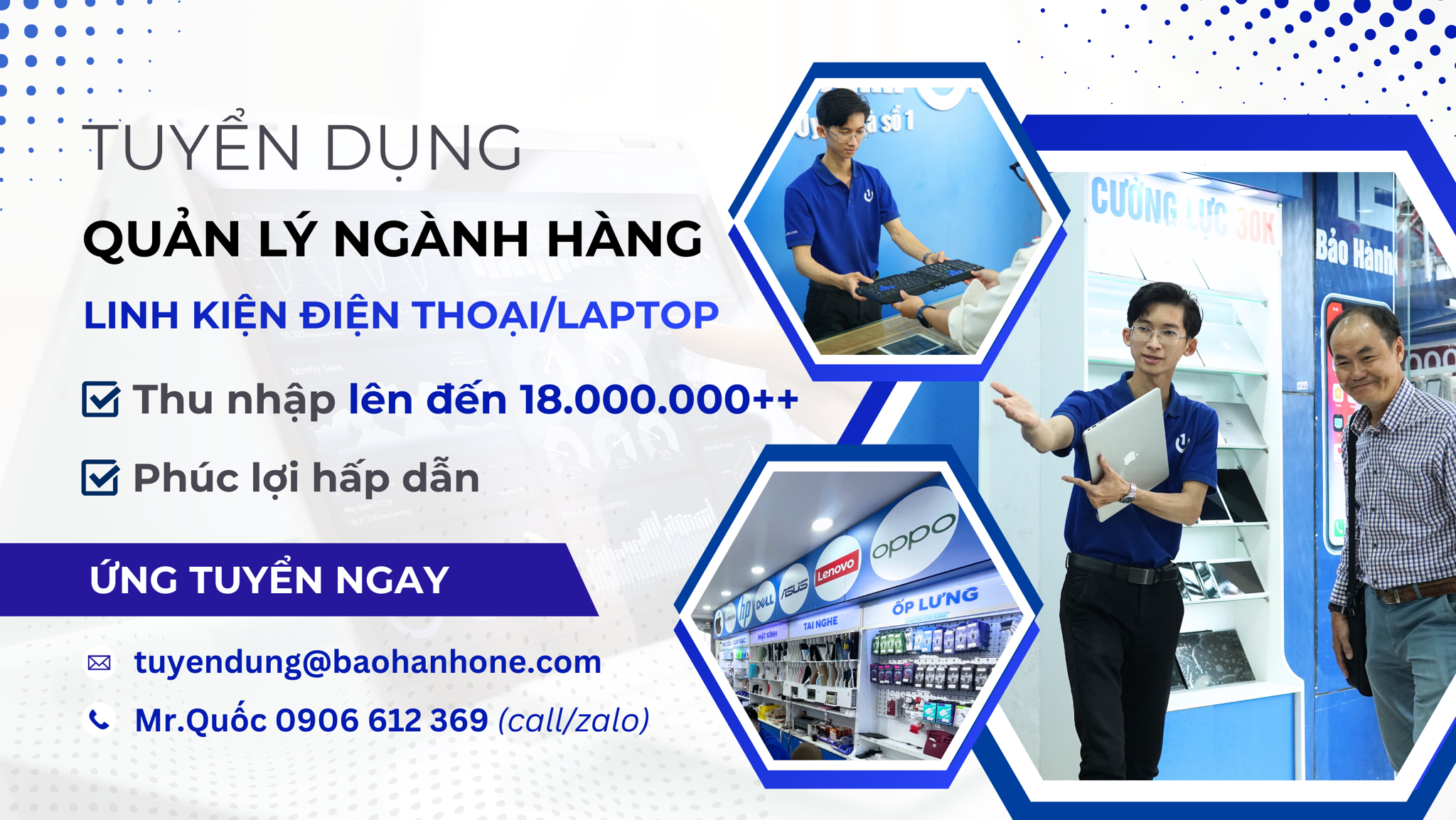 Tuyển Dụng Quản Lý Ngành Hàng Linh Kiện Điện Thoại/ Laptop