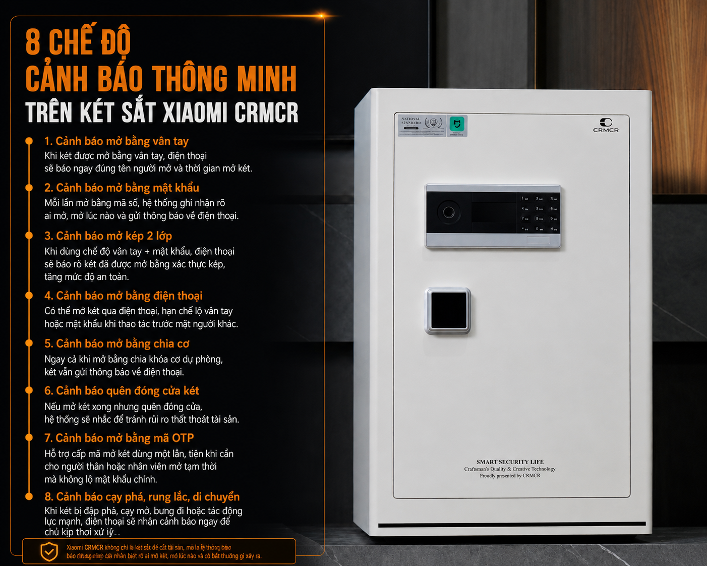 8 Chế độ cảnh báo chống trộm chủ động trên két sắt xiaomi crmcr 60le