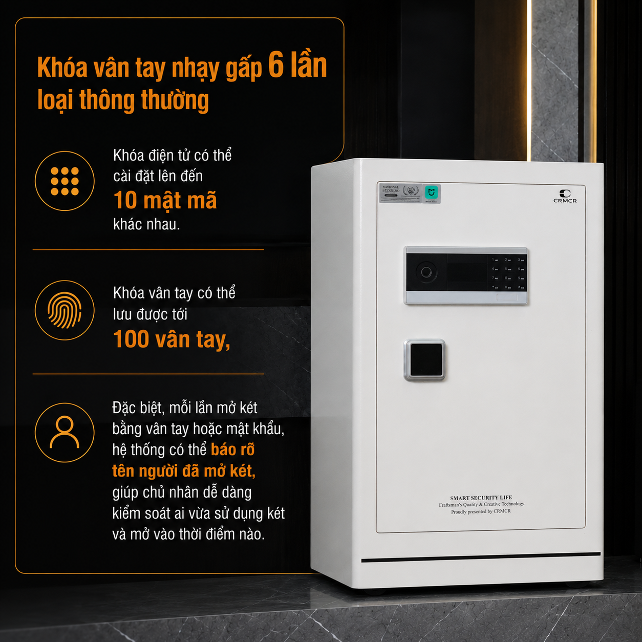 két sắt vân tay điện tử nhập khẩu cao cấp crmcr 60le chính hãng chất lượng cao