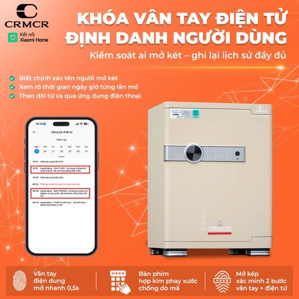 Két Sắt Xiaomi CRMCR 55JB – Chạm Vân Tay Là Mở, Biết Rõ Ai Mở Két