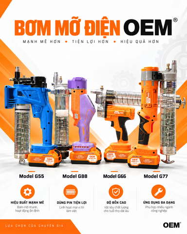 Súng Bơm Mỡ Điện OEM — Bơm Nhanh, Đều Tay, Đỡ Tốn Sức Cho Thợ Máy Công Trình