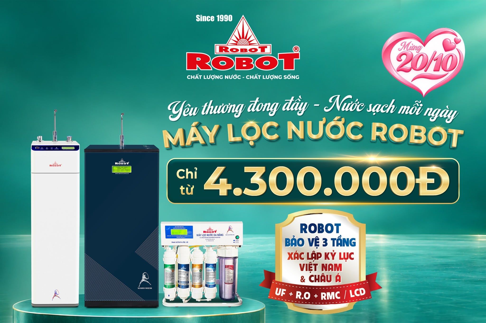 YÊU THƯƠNG ĐONG ĐẦY – NƯỚC SẠCH MỖI NGÀY | Máy lọc nước “Bảo vệ 3 tầng” chỉ từ 4.300.000đ – Quà tặng đến 590.000đ