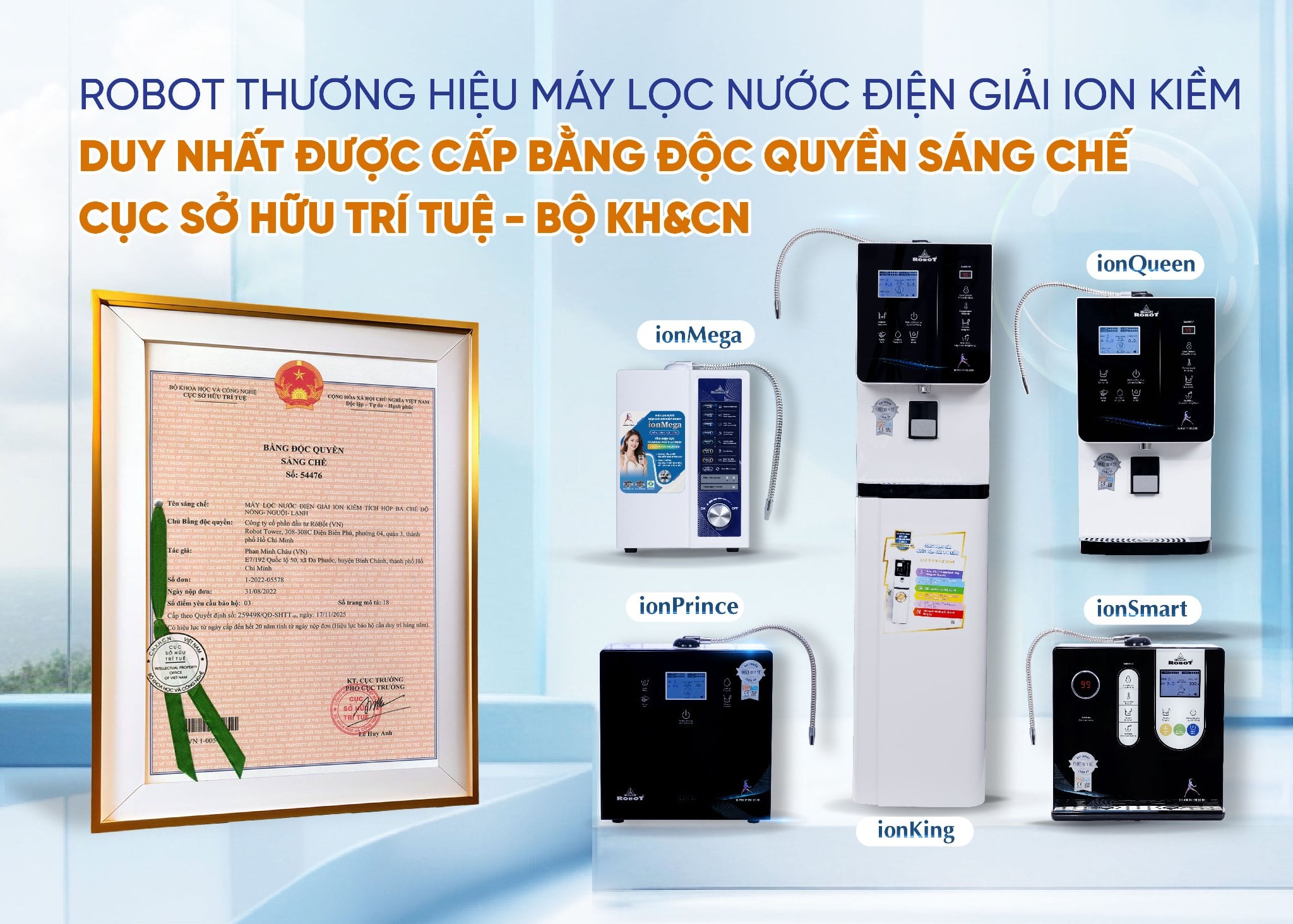 Máy lọc nước ion kiềm NÓNG LẠNH DUY NHẤT tại Việt Nam có Bằng độc quyền sáng chế