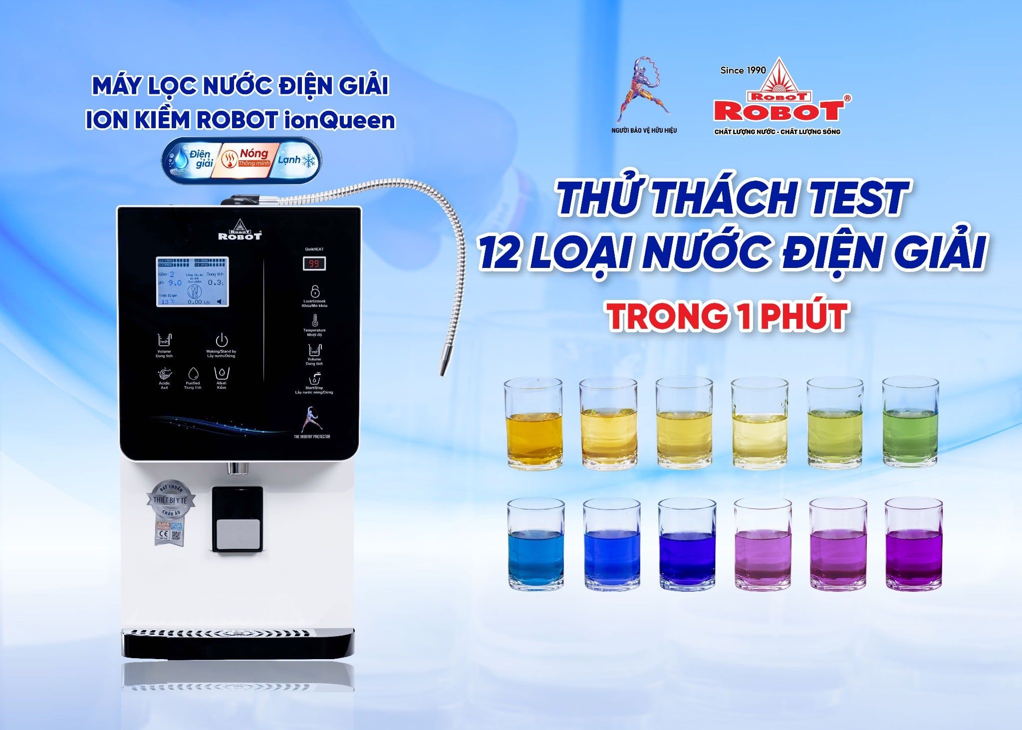 Thử thách test 12 loại nước điện giải trong 1 phút với Máy lọc nước điện giải ion kiềm ROBOT