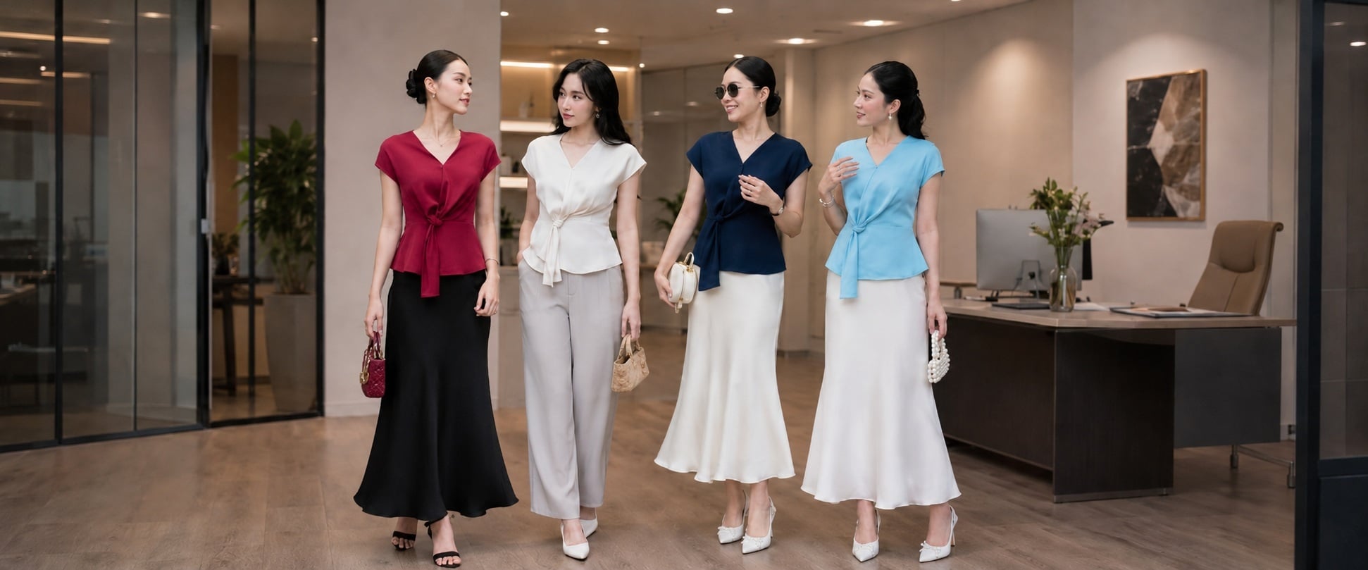 Áo kiểu nữ đắp tà lụa thanh lịch cho nàng công sở
