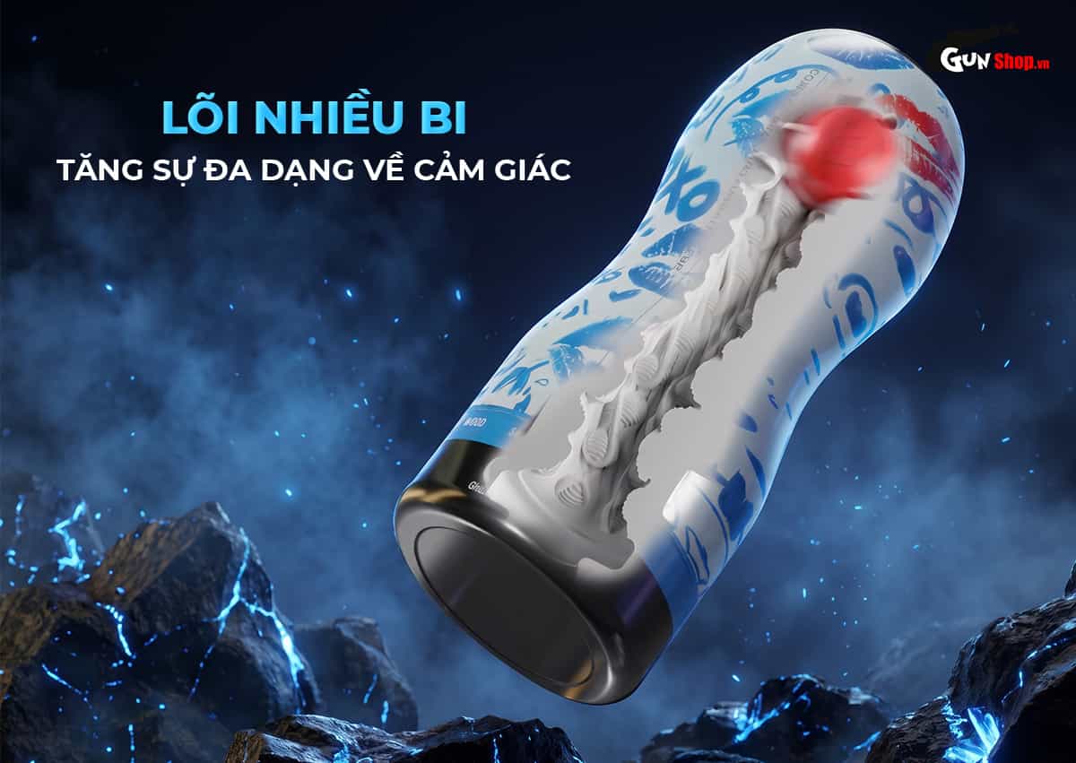 Galaku Air Color Ocran Blue có lõi kích thích mạnh mẽ với nhiều bi silicone bên trong