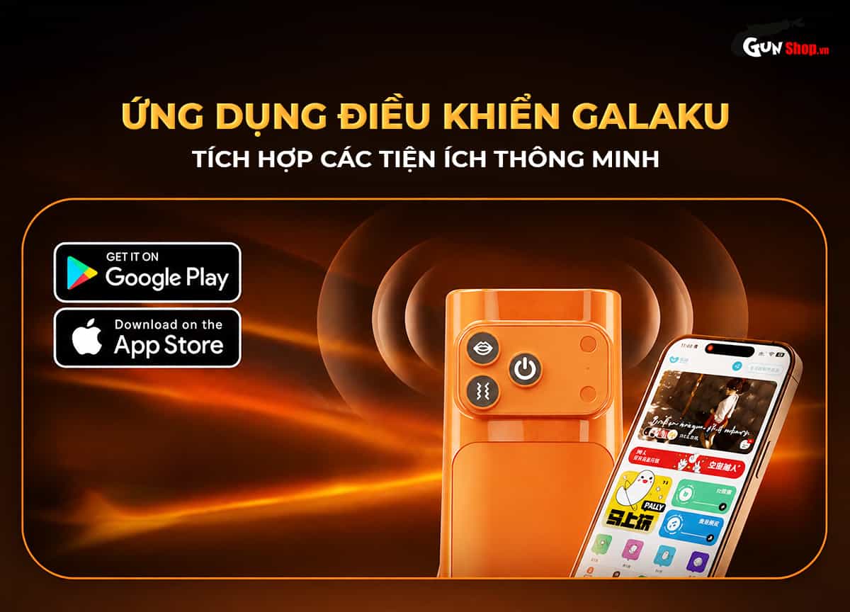 Galaku Sucking Cup 2in1 màu cam được điều khiển trực tiếp hoặc qua App Galaku