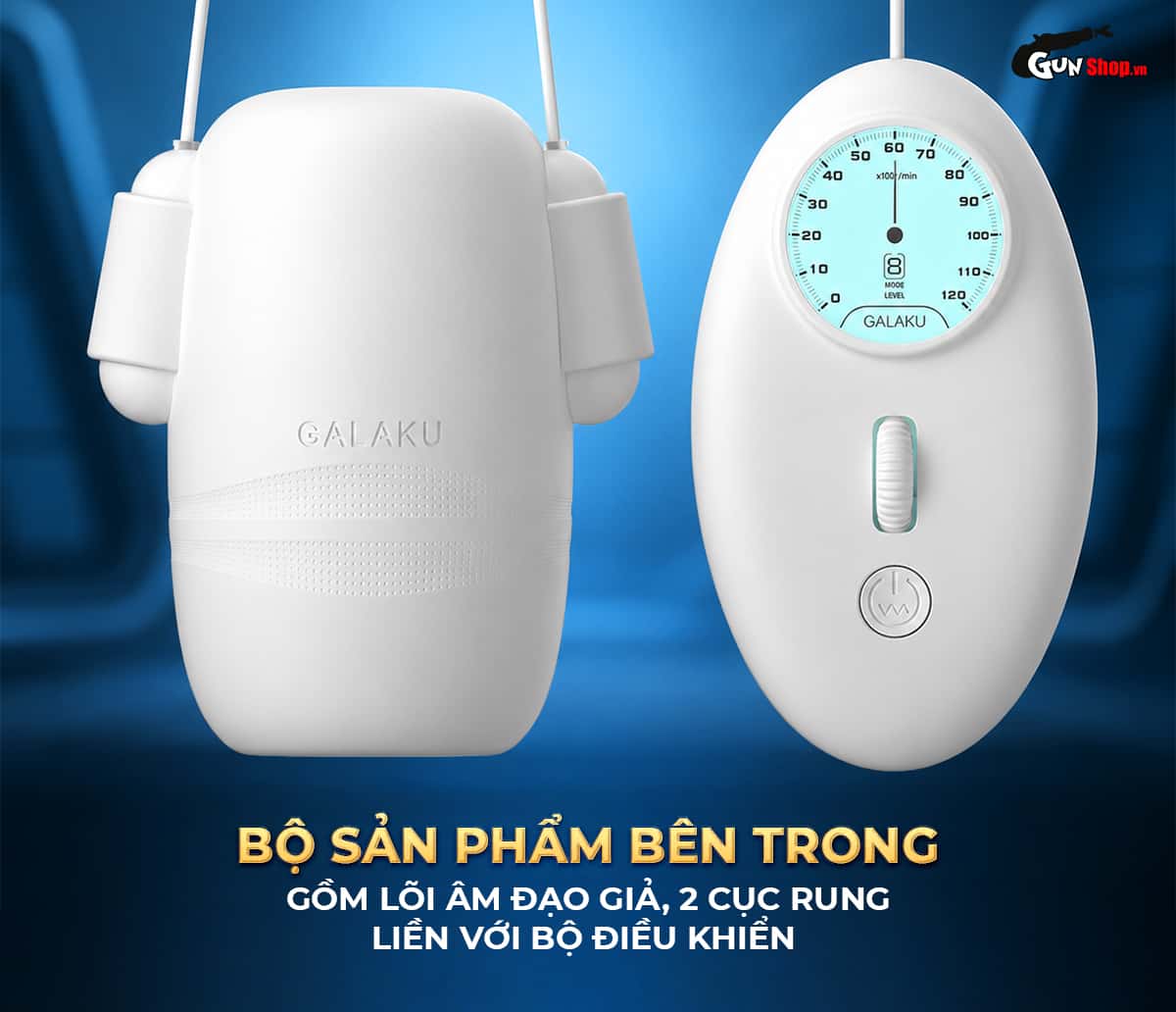 Bộ sản phẩm Galaku Training gồm lõi âm đạo giả, 2 cục rung liền với bộ điều khiển