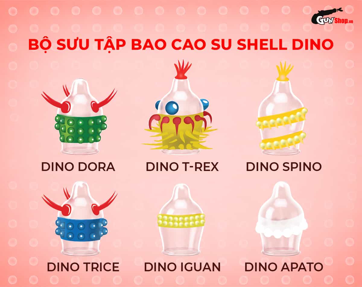 Shell Dino T-rex nằm trong bộ sưu tập bao cao su gai Shell Dino