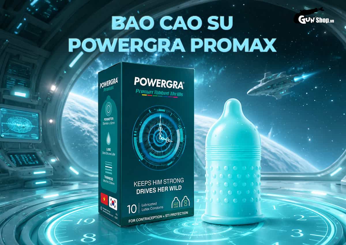 Bao cao su Powergra Promax kết hợp gân sọc và điểm nổi chính hãng tại Gunshop