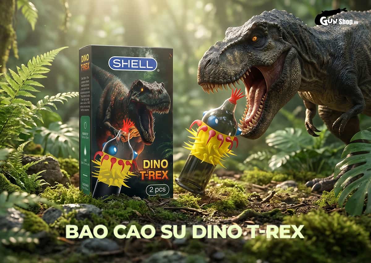 Bao cao su Shell Dino T-rex với nhiều vòng gai, bi nổi lớn chính hãng tại Gunshop