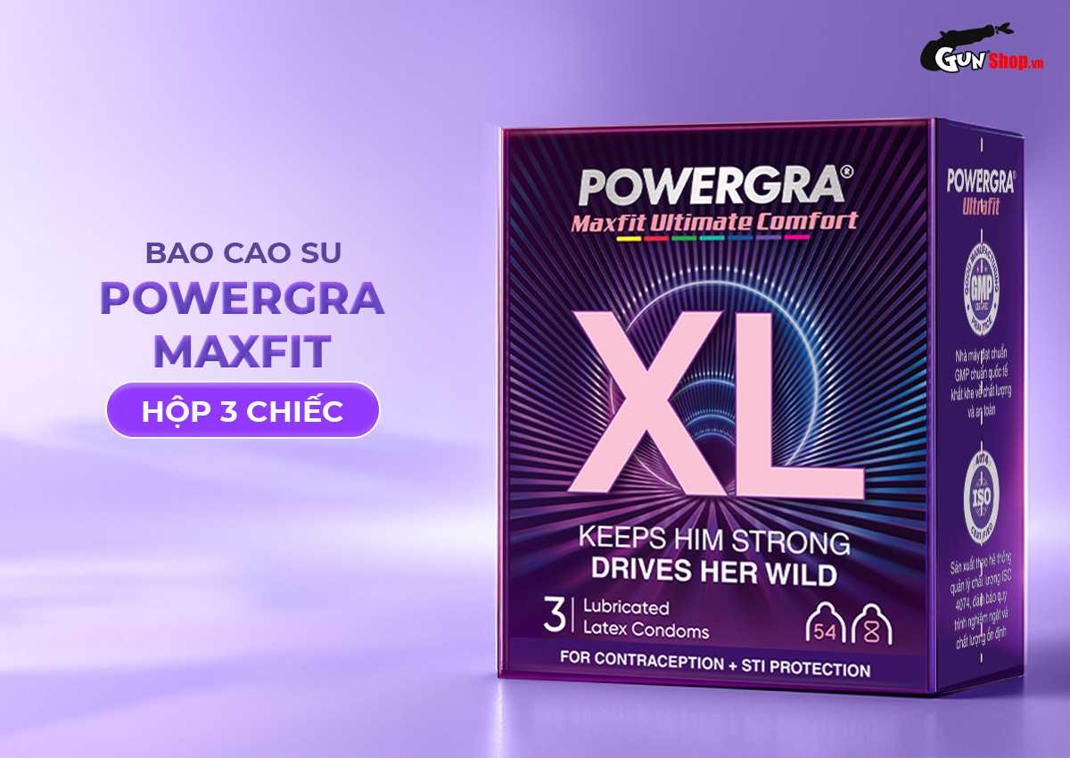 Bao cao su Powergra Maxfit - Hộp 3 cái cao cấp, chính hãng tại Gunshop