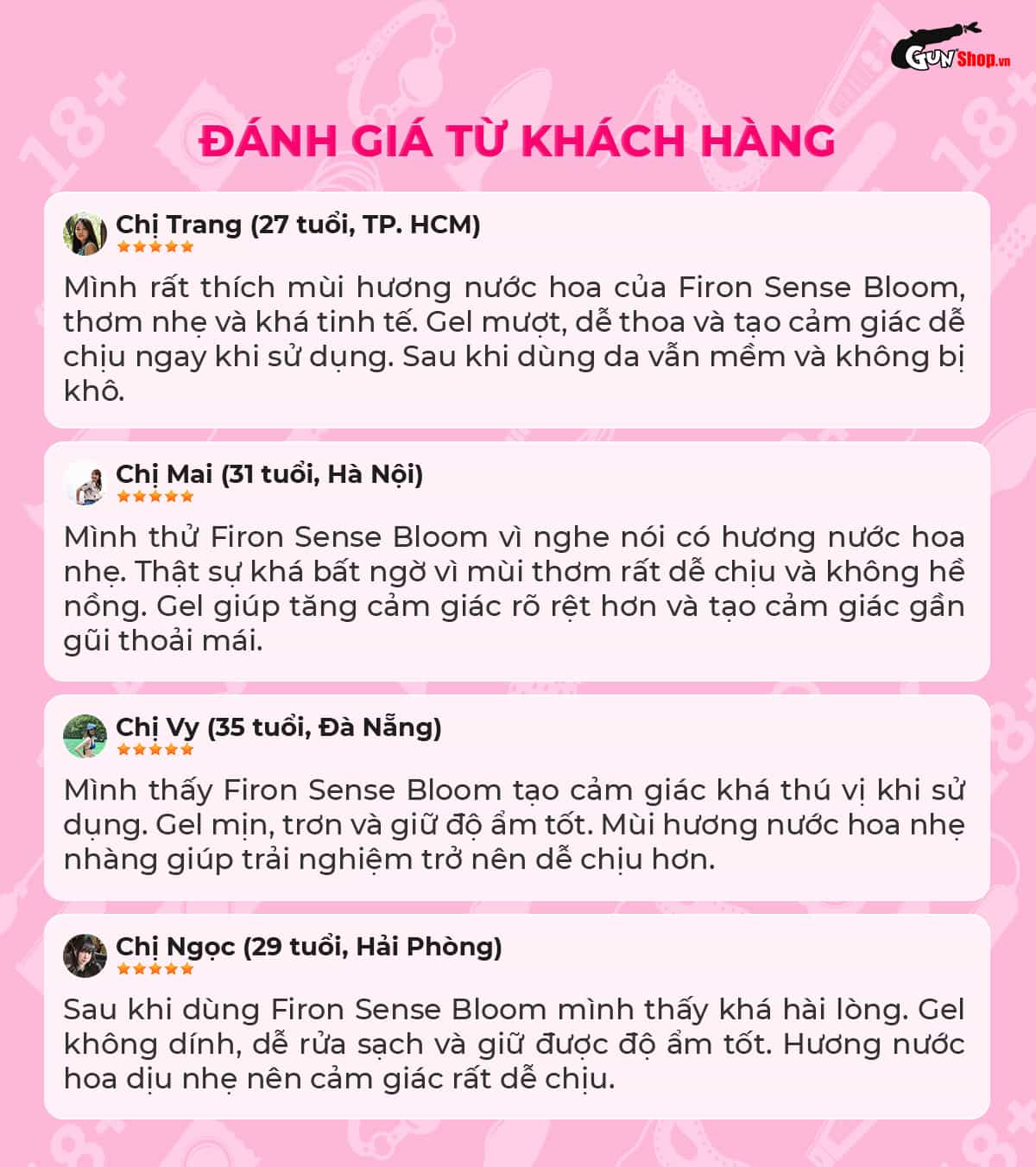 Đánh giá từ khách hàng sau khi sử dụng Firon Sense Bloom