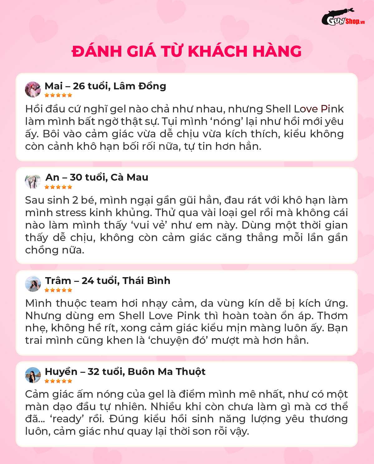 Đánh giá gel bôi trơn se khít âm đạo Shell Love Pink từ khách hàng