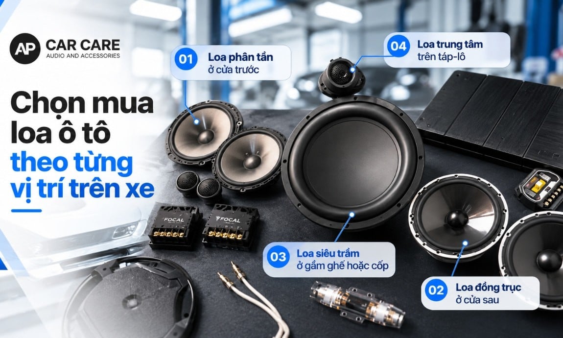 Chọn mua loại loa ô tô phù hợp theo từng vị trí trên xe