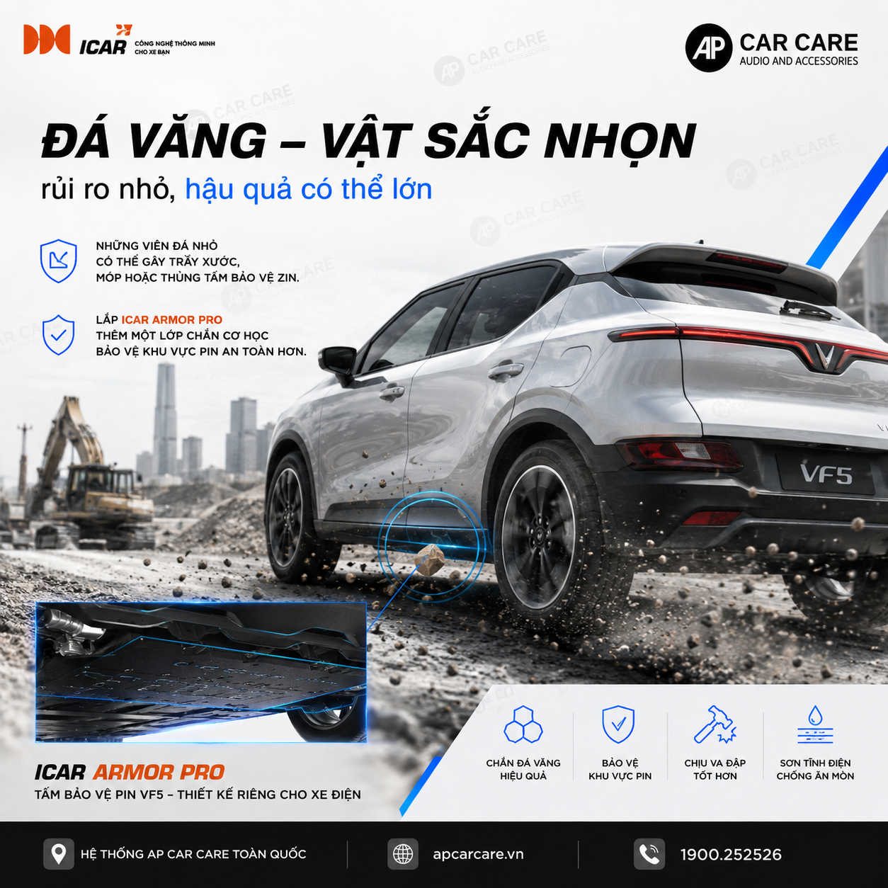 Đá văng vật sắc nhọn - Tấm bảo vệ pin Vf5
