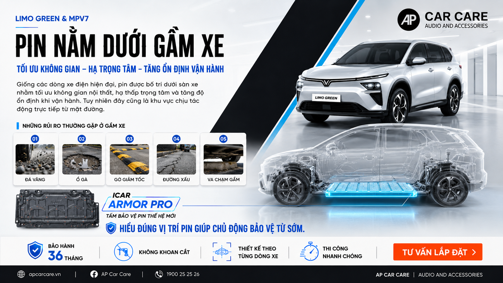 Pin nằm dưới sàn xe