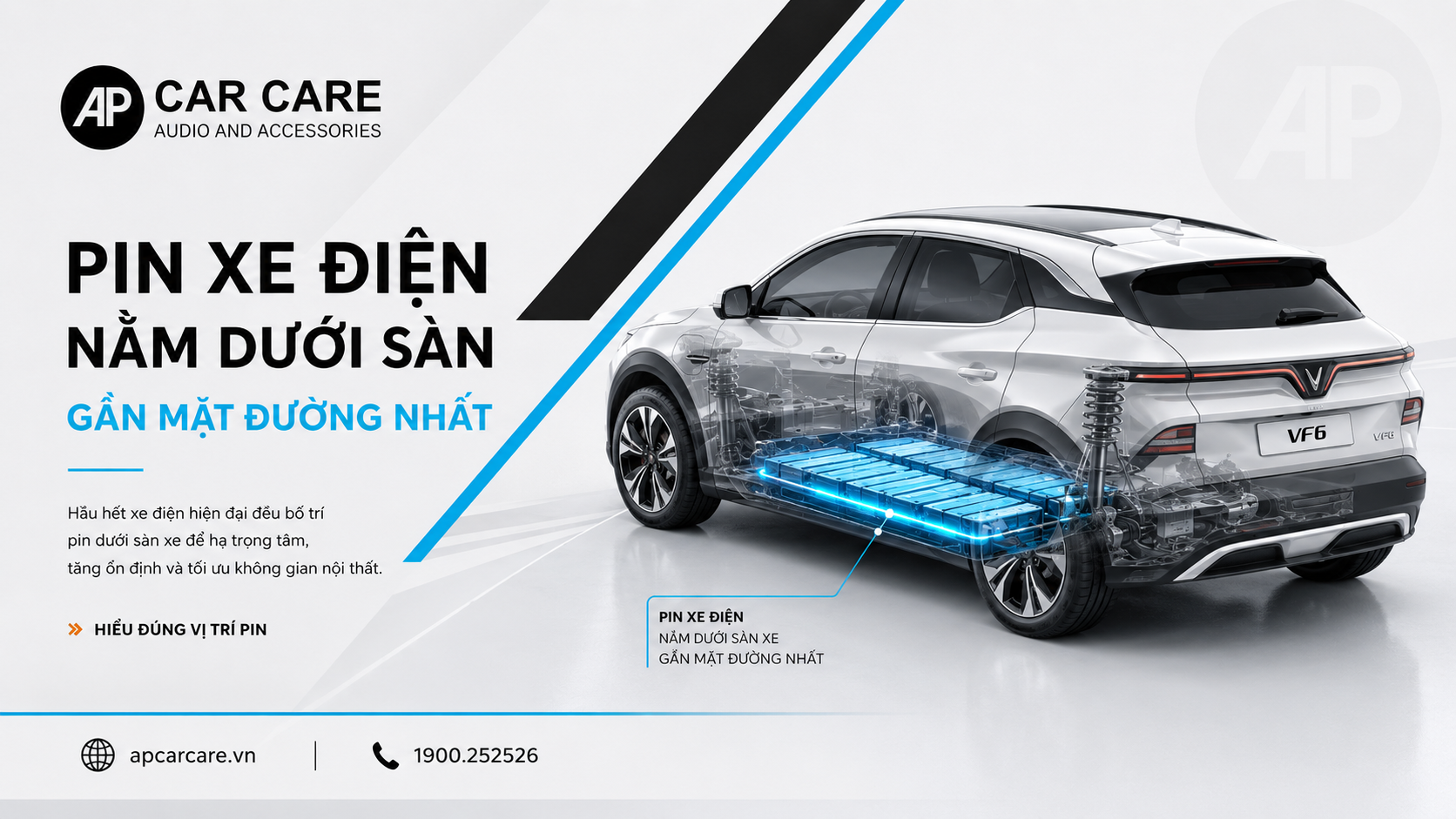 Pin xe điện nằm dưới sàn gần mặt đường nhất