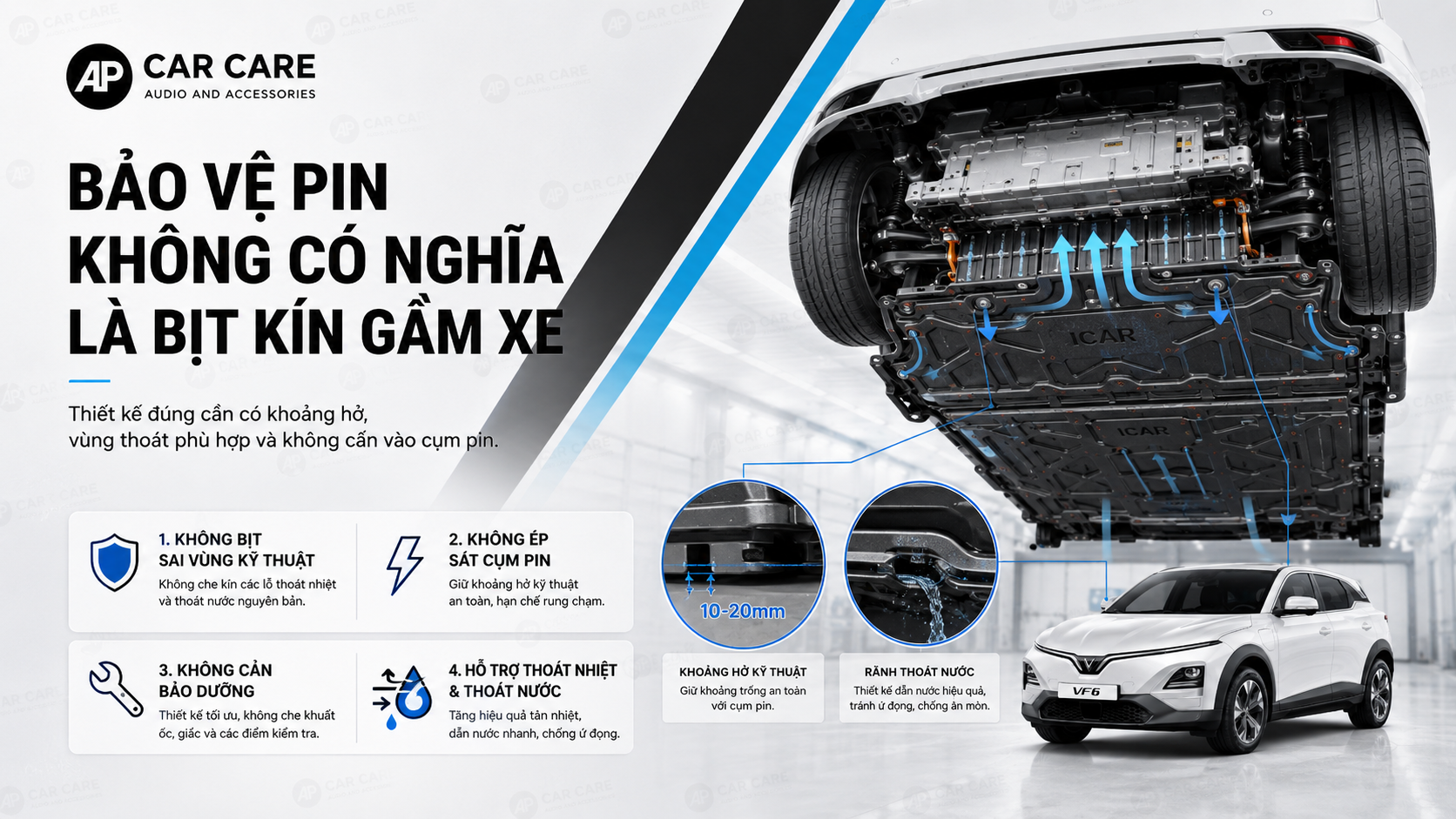 4.1 Bảo vệ pin không có nghĩa là bịt kín gầm xe