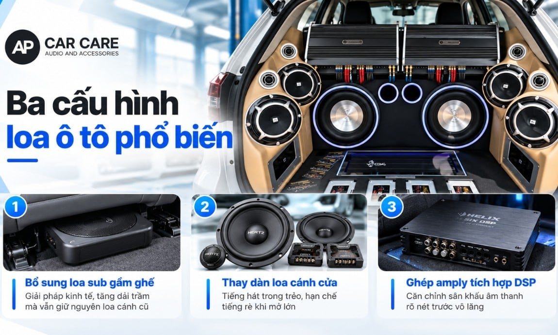 Ba cấu hình nâng cấp loa ô tô phổ biến cho người mới