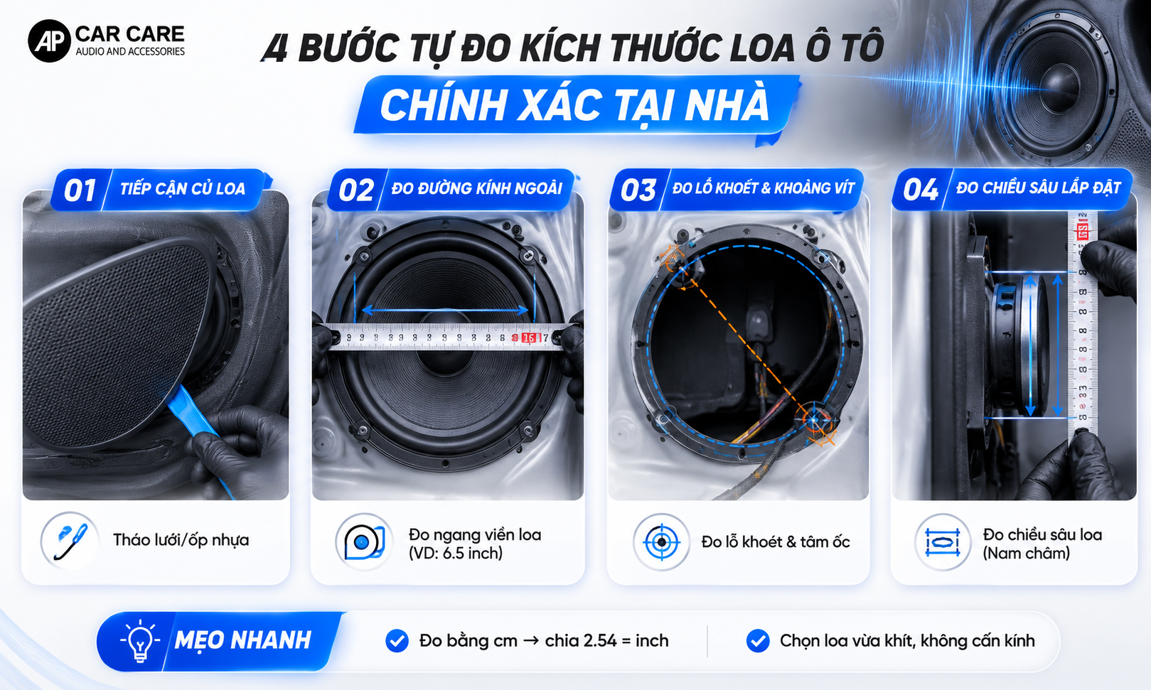 Hướng dẫn 4 bước tự đo kích thước loa ô tô chính xác