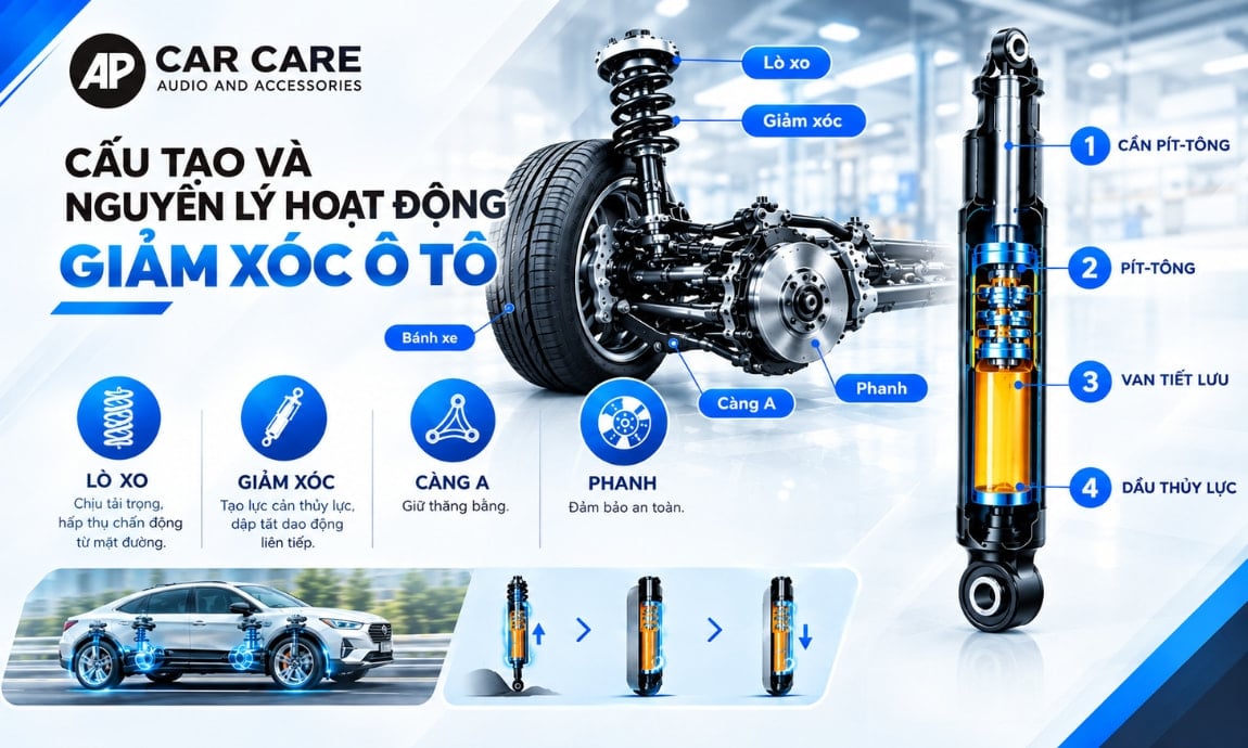 Cấu tạo giảm xóc ô tô và nguyên lý dập tắt dao động