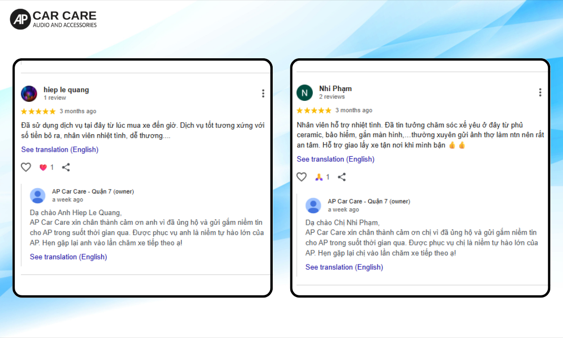 Cảm nhận của khách hàng khi sử dụng dịch vụ chăm sóc xe ô tô tại AP Car Care