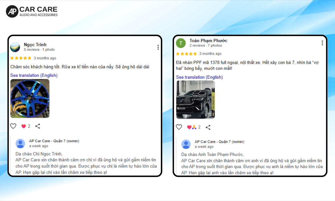 Cảm nhận của khách hàng khi sử dụng dịch vụ chăm sóc xe ô tô tại AP Car Care