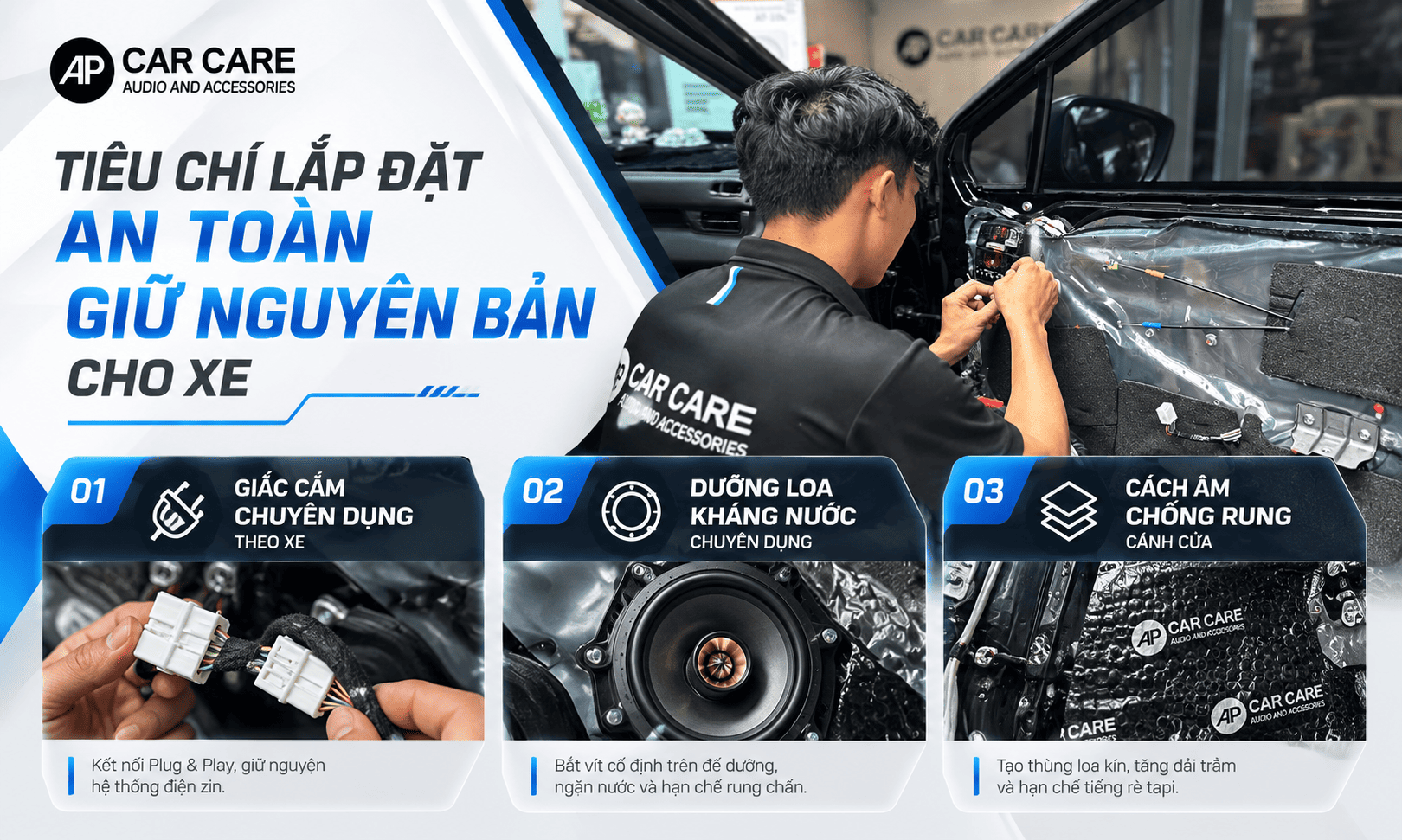 Thi công lắp đặt loa ô tô với dưỡng loa chuyên dụng