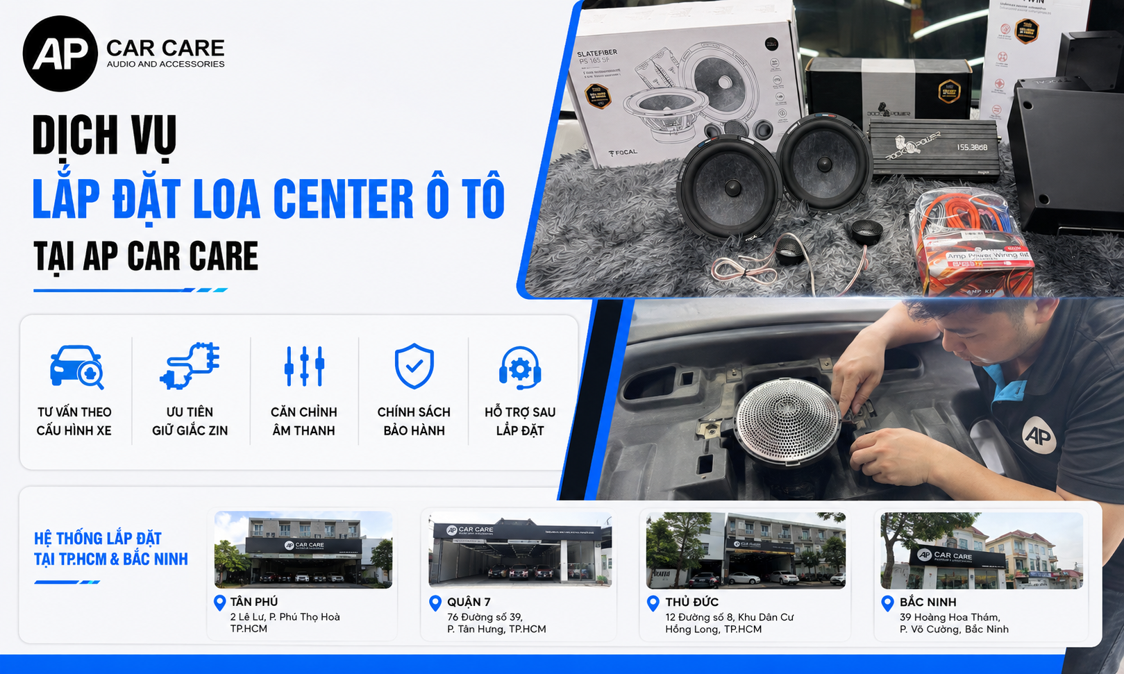 Dịch vụ lắp đặt loa center ô tô tại AP Car Care