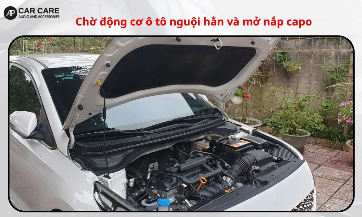 Bước 1: Chờ động cơ ô tô nguội hẳn và mở nắp capo