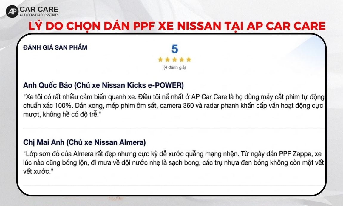 Nhận xét từ khách hàng về dịch vụ dán PPF cho xe Nissan tại AP Car Care