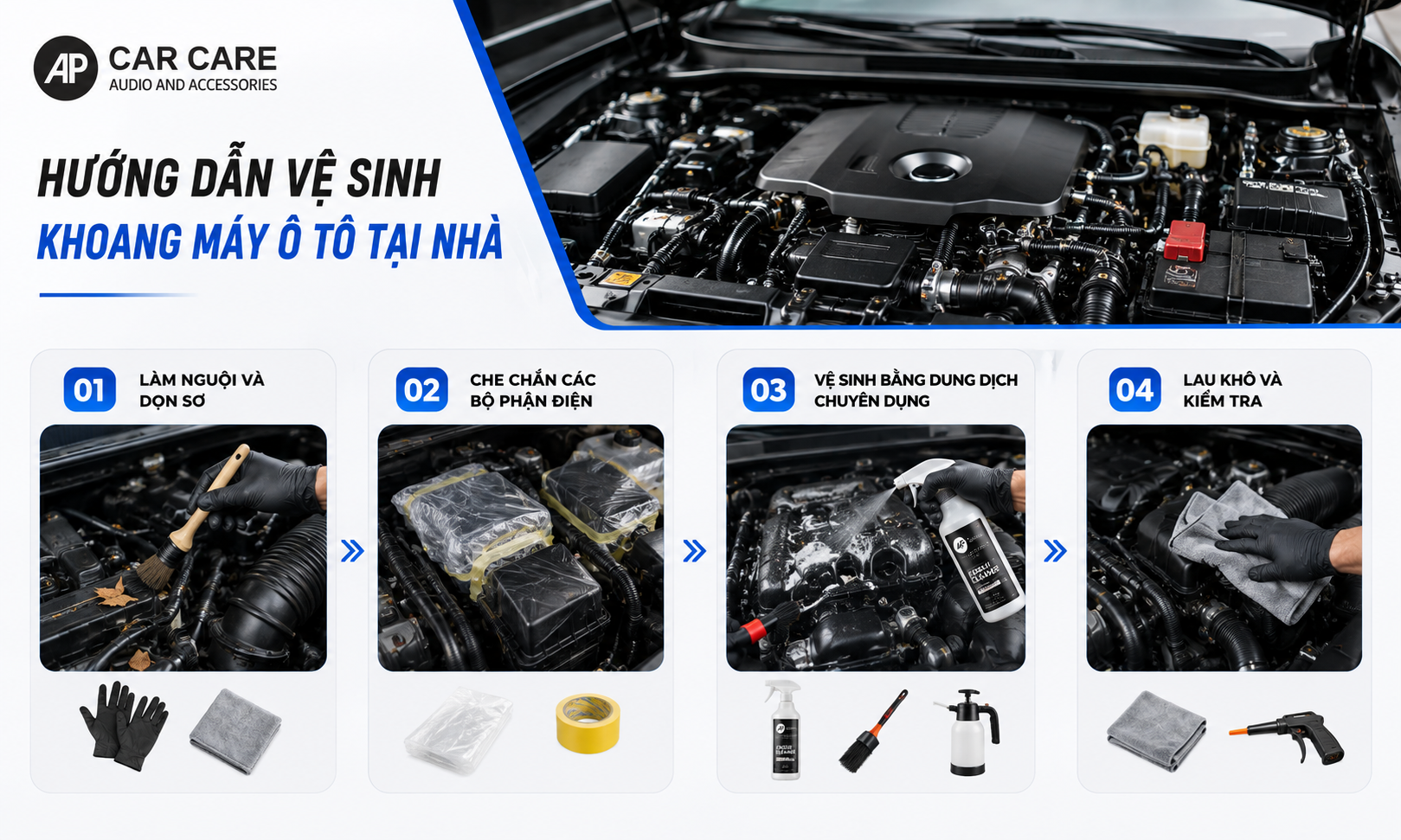 Hướng dẫn vệ sinh khoang máy ô tô tại nhà đúng cách