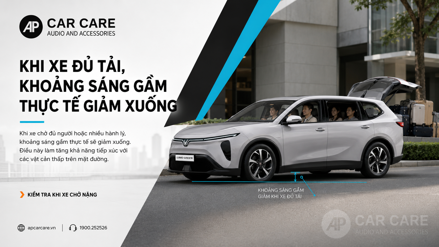 Khi xe đủ tải, khoảng sáng gầm thực tế giảm xuống