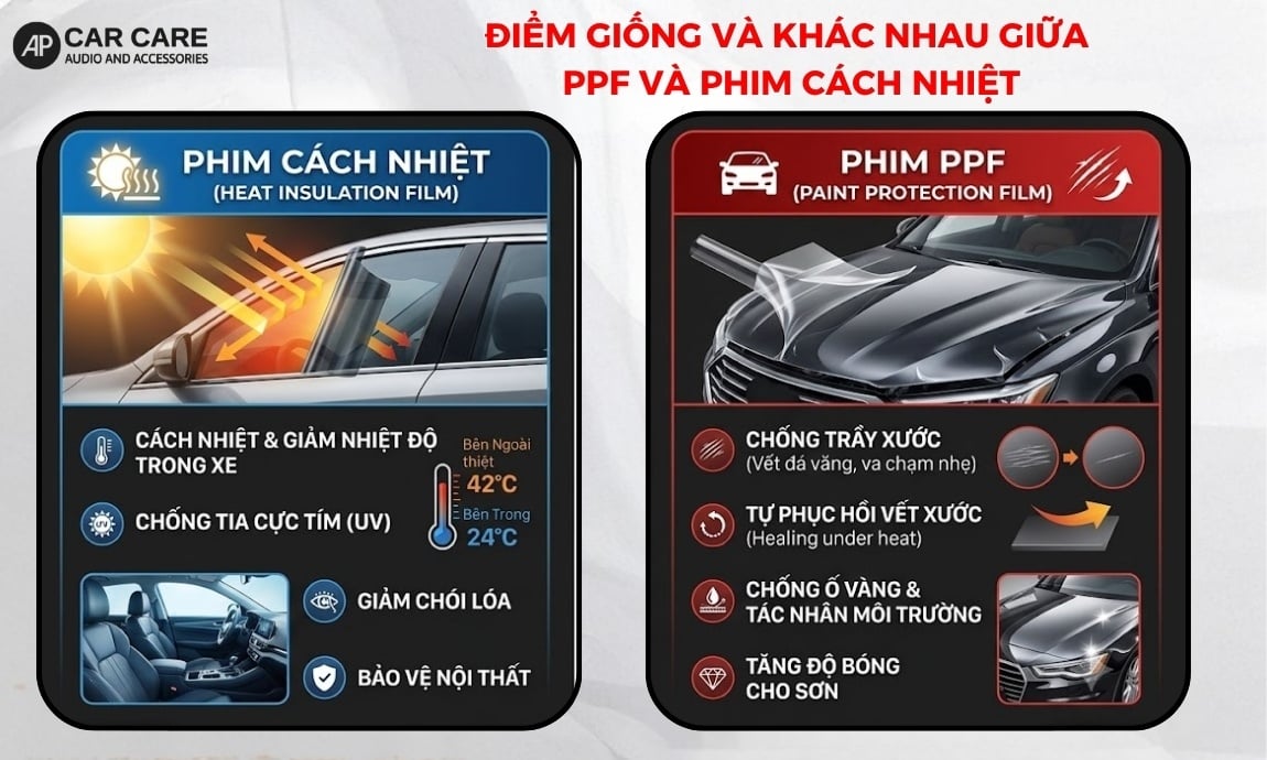 Điểm giống và khác nhau giữa phim PPF và phim cách nhiệt