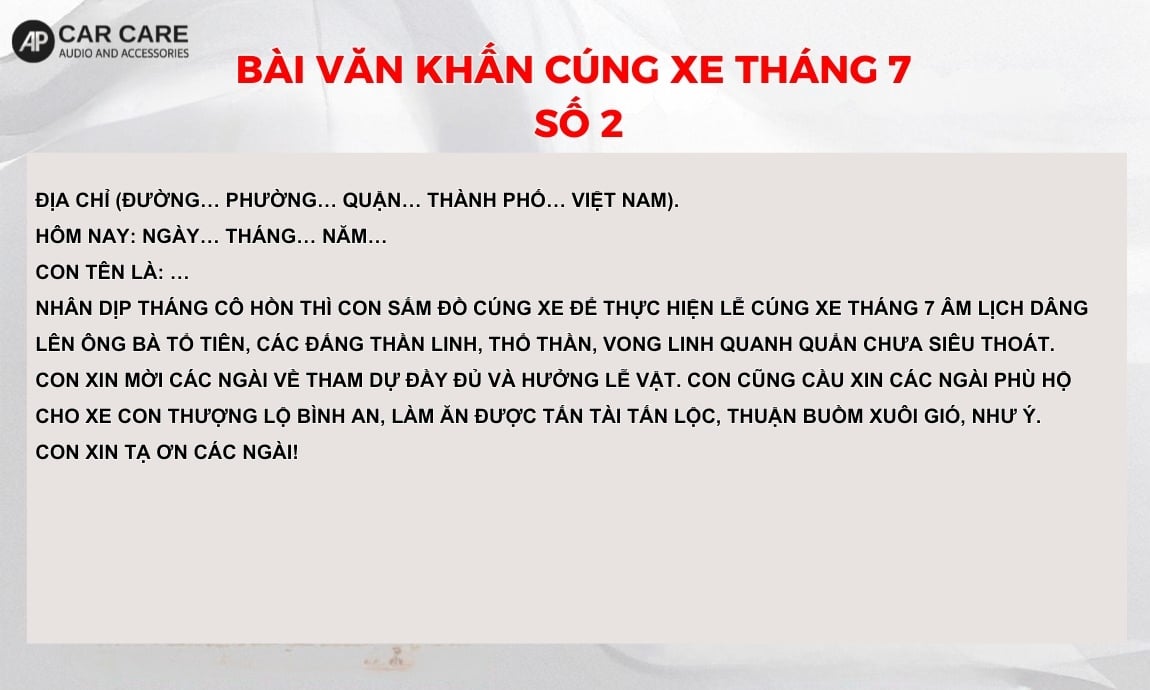 bài văn khấn cúng xe rằm tháng 7 âm lịch số 2