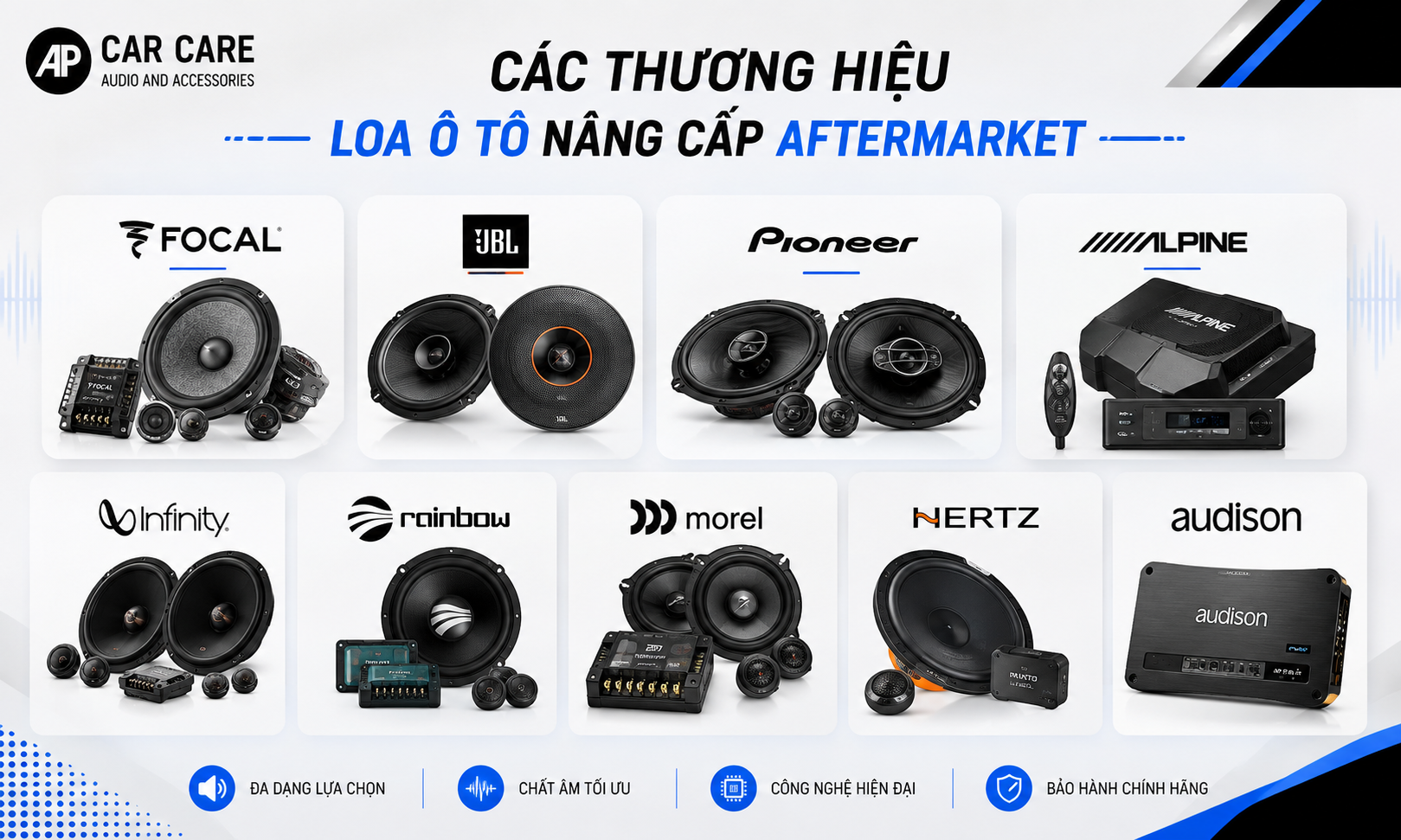 Các thương hiệu loa ô tô nâng cấp aftermarket phổ biến