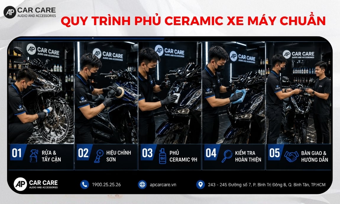 Quy trình phủ Ceramic xe máy chuẩn Detailing tại AP Car Care