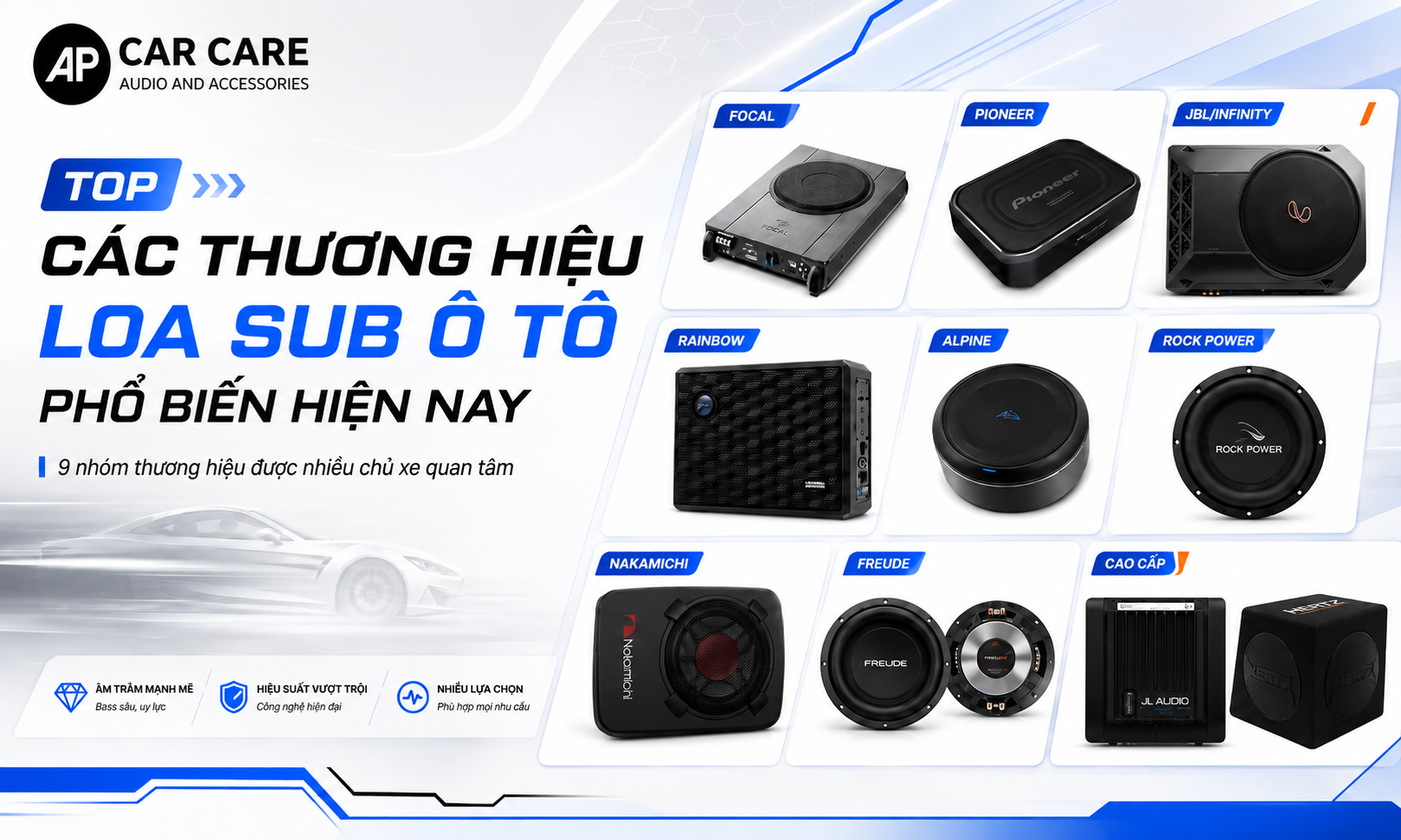 Top các thương hiệu loa sub ô tô phổ biến hiện nay
