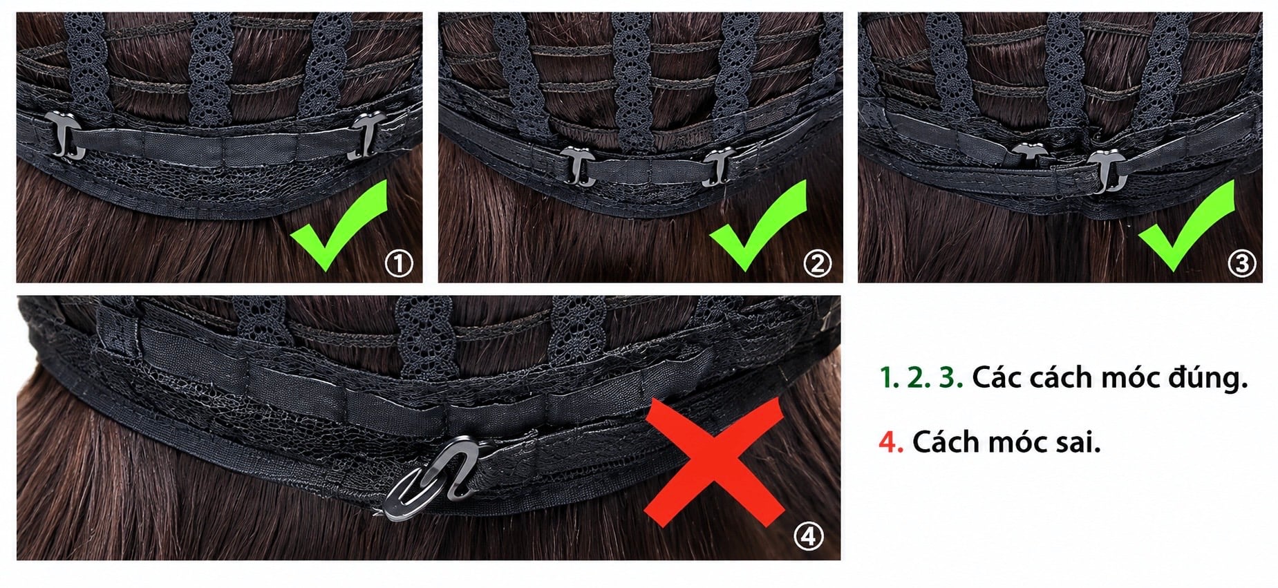 Tóc giả siêu da Lace - Dài thẳng - 2 mái dài - Nâu đen - 51246