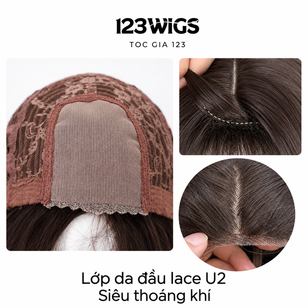 Tóc giả Lace U2 - Layer bob ngang vai - Mái bay - Nâu trà sữa - MS1005