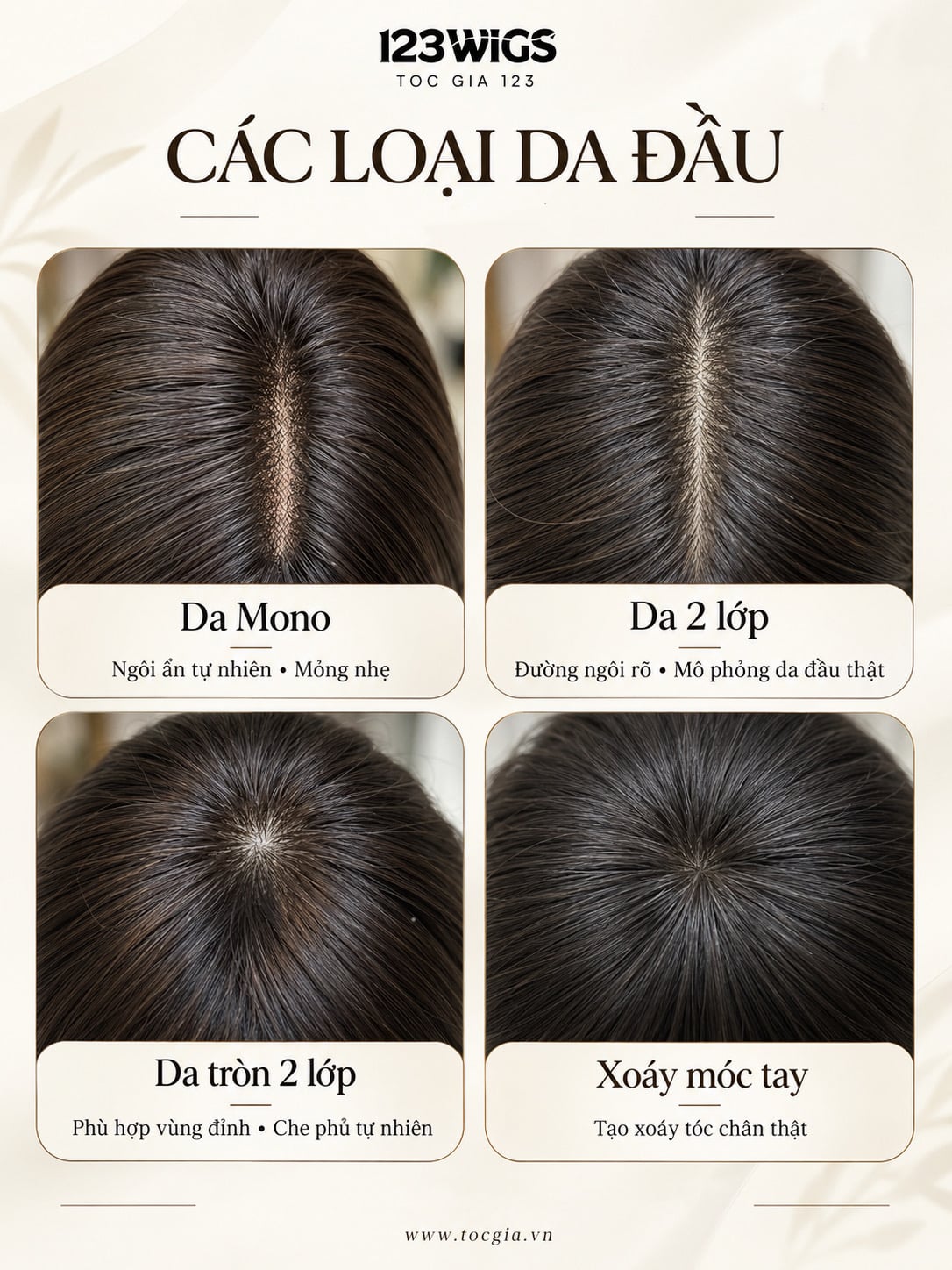 Các loại nền da đầu để tham khảo; cấu tạo thực tế theo từng sản phẩm