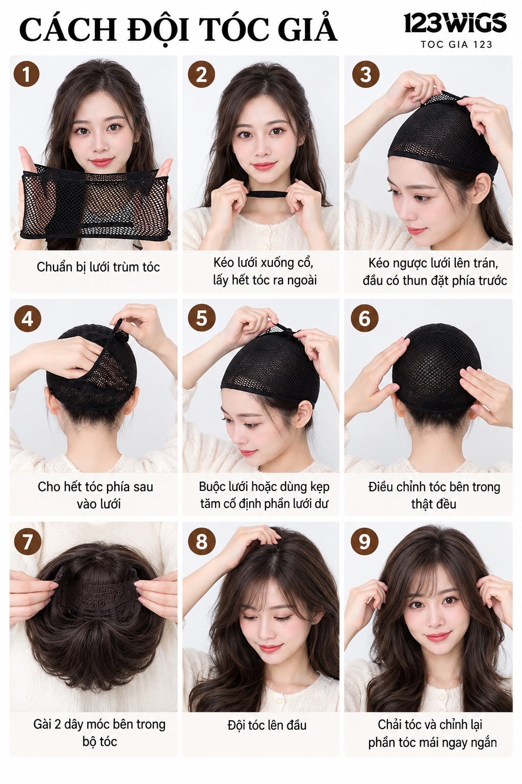 Tóc giả siêu da Lace - Dài thẳng - 2 mái dài - Nâu đen - 51246
